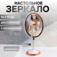 Зеркало на гибкой ножке «Овал», двустороннее, с увеличением, зеркальная поверхность 14 × 17 см, цвет медный/белый Зеркало на гибкой ножке «Овал», двустороннее, с увеличением, зеркальная поверхность 14 × 17 см, цвет медный/белый
