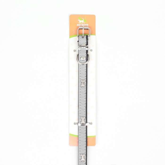 Ошейник с косточками светоотражающий, 37 х 1,3 см, ОШ 26-33, чёрный