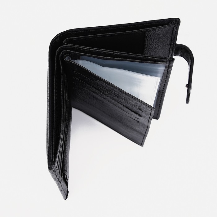 Портмоне мужское на кнопке, 3 в 1, для автодокументов, паспорта, карт, купюр, цвет чёрный Портмоне мужское на кнопке, 3 в 1, для автодокументов, паспорта, карт, купюр, цвет чёрный