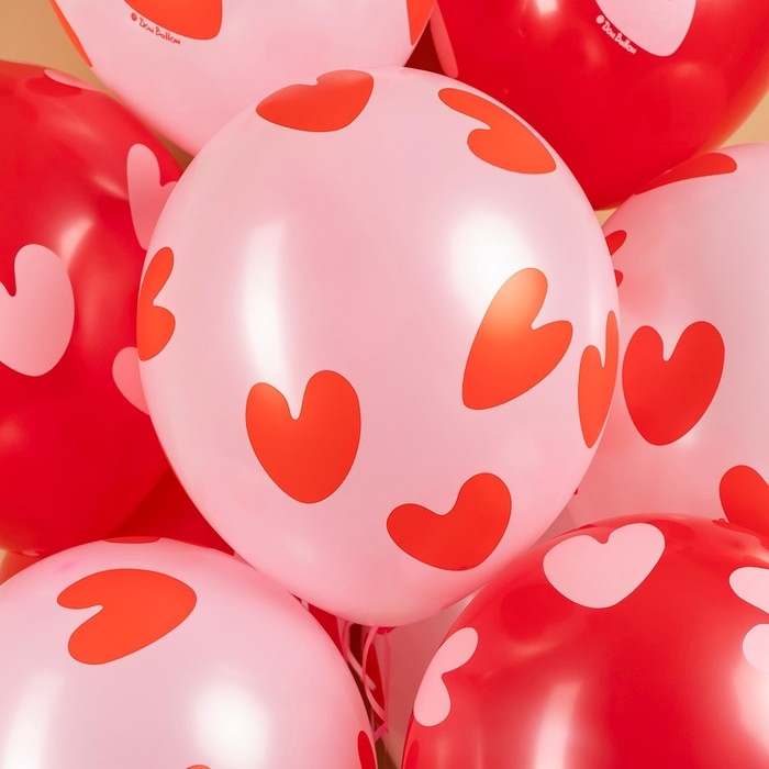 Шар латексный 12" &laquo;Воздушные сердца&raquo;, красный/розовый, пастель, 5 ст., 25 шт., МИКС