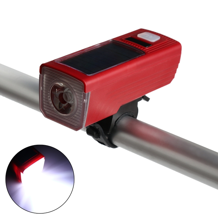 Фонарь велосипедный передний аккумуляторный, водонепроницаемый, 3 режима, с сигналом Фонарь велосипедный передний аккумуляторный, водонепроницаемый, 3 режима, с сигналом