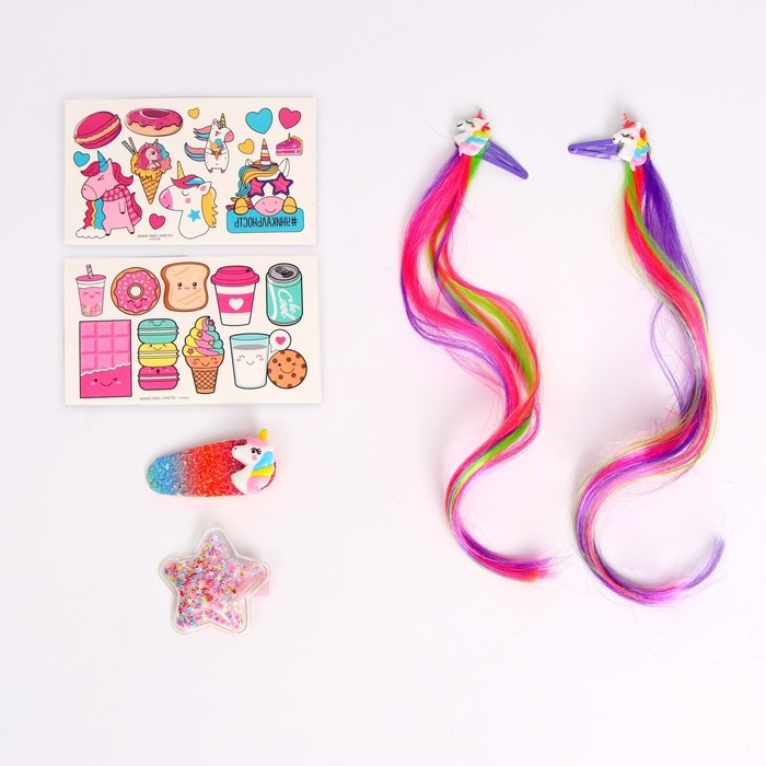 Набор татуировок, с заколками, с цветными прядями, тату &mdash; 23 шт.