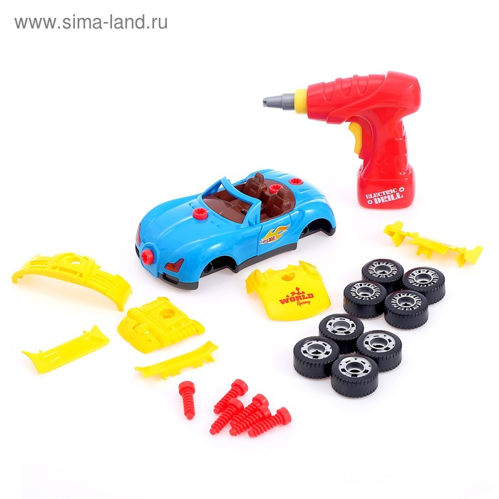 Конструктор &laquo;Cуперкар&raquo;, 2 в 1, с электрическим шуруповёртом и обвесами, 30 деталей