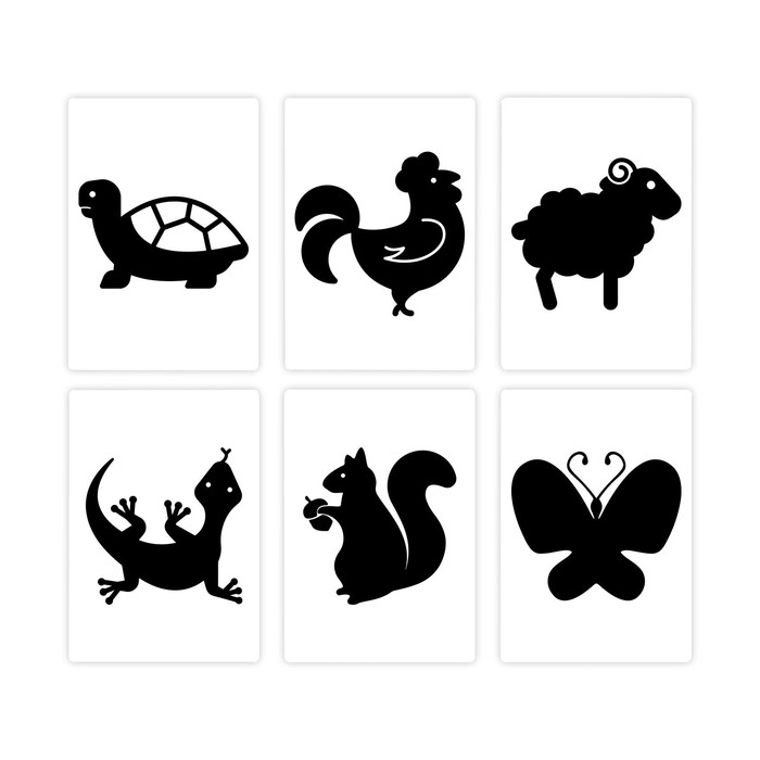 Черно-белые картинки для новорожденных &laquo;Животные&raquo;, 20 карт, 0+