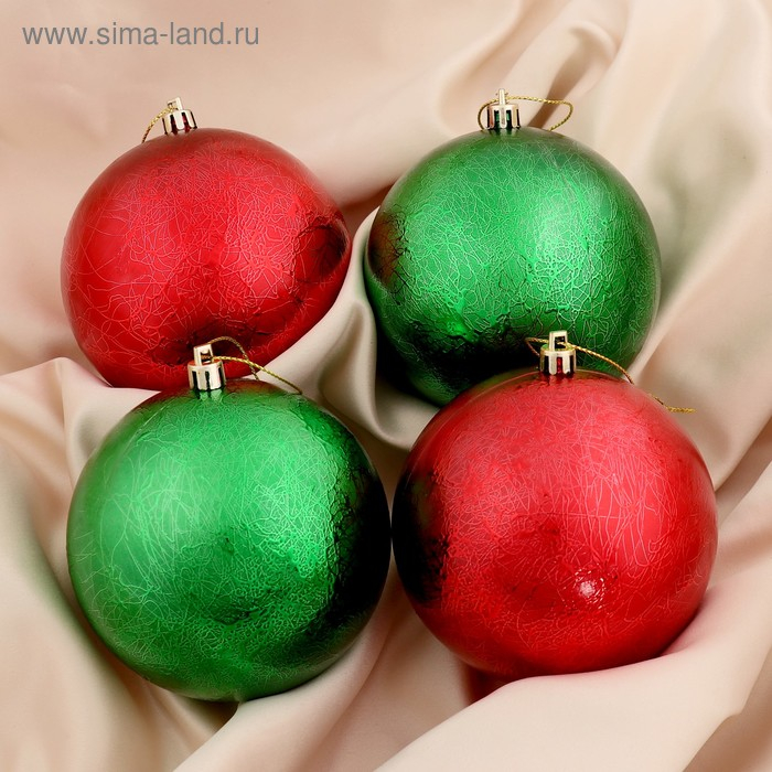 Набор шаров пластик d-10 см, 4 шт "Калисса" красный зелёный