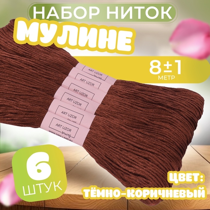 Набор ниток мулине №3857, 8 &plusmn; 1 м, 6 шт, цвет тёмно-коричневый