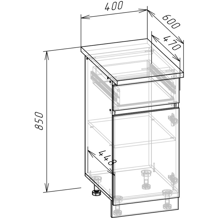 Шкаф напольный Зара 1 ящик 400х600х850 крафт белый