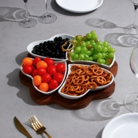 Менажница «Сердце», 4 шт: 300 мл, деревянное основание, фарфор, Иран Менажница «Сердце», 4 шт: 300 мл, деревянное основание, фарфор, Иран