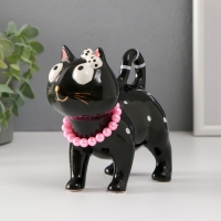 Сувенир керамика "Кошечка с бантом и ожерельем" чёрный 13,8х7,4х13 см