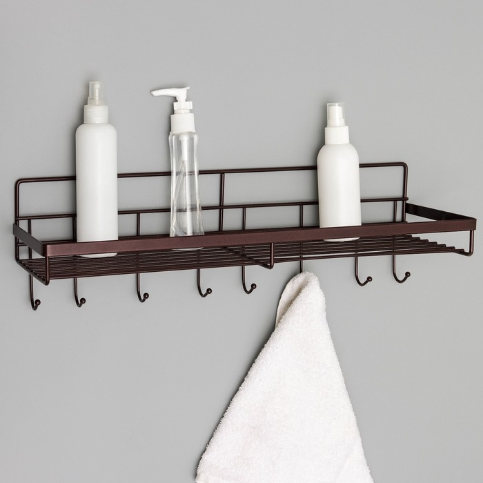 Полка бытовая с крючками Доляна, 40,4&times;13,3&times;12,5 см, цвет коричневый