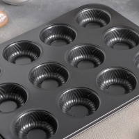 Форма для выпечки Доляна &laquo;Пудинг&raquo;, 35&times;27&times;3 см, 12 ячеек, антипригарное покрытие, цвет чёрный