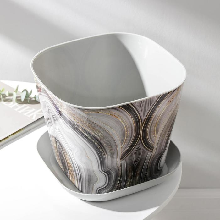 Горшок с поддоном &laquo;Мрамор&raquo;, 7,3 л, цвет светло-серый