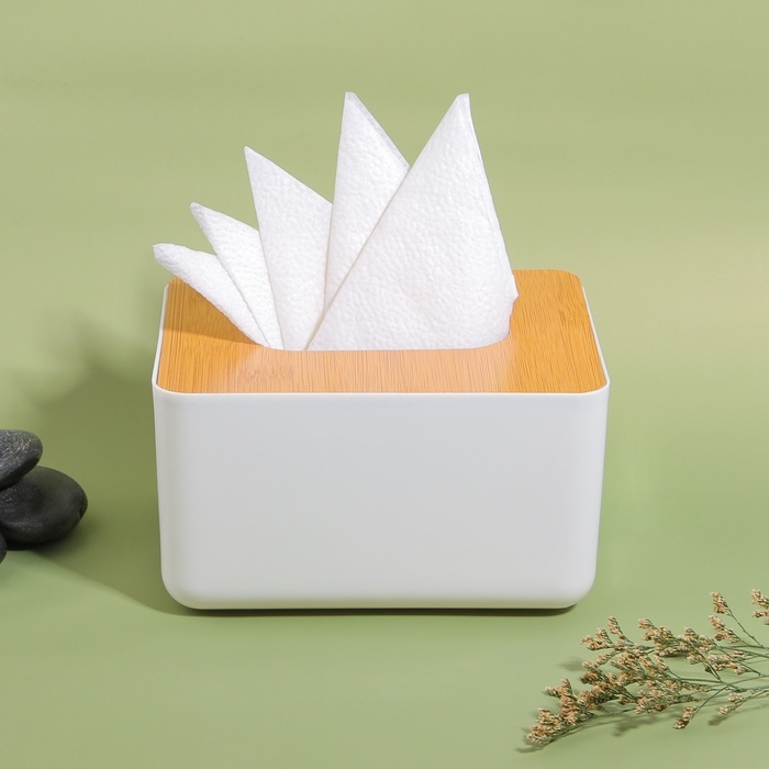 Органайзер для хранения салфеток &laquo;BAMBOO&raquo;, 17 &times; 13 &times; 9,5 см, цвет белый/коричневый