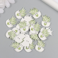 Пуговицы дерево для творчества 2 прокола "Суккулент в горшочке" набор 20 шт 1,8х2,5 см