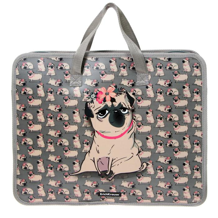 Папка с ручками А4, 335 х 265 х 60 мм, ErichKrause "Chilling Dog", 600 мкм, молния сверху, с принтом