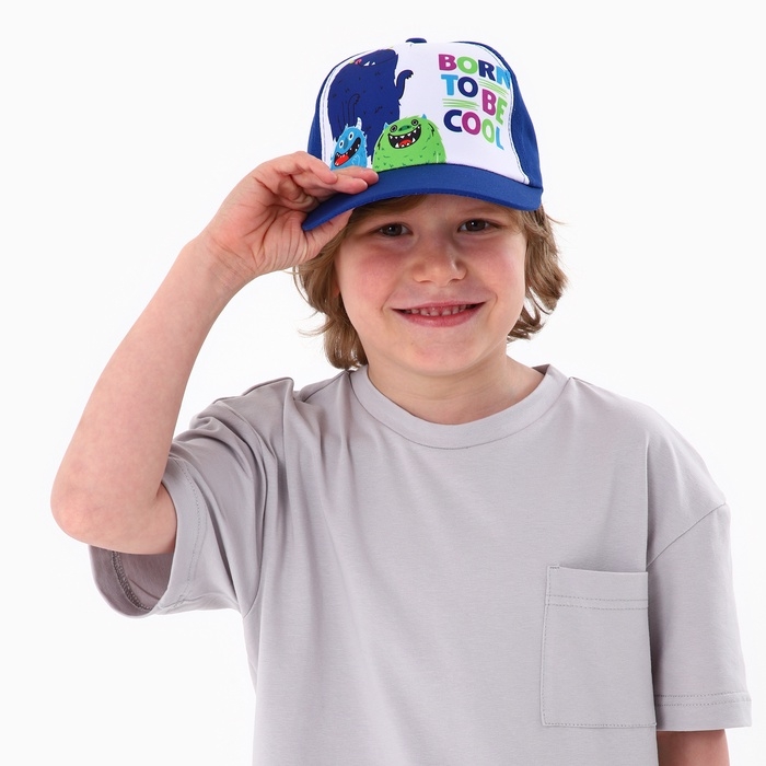 Кепка детская для мальчика Born to be cool, цвет синий, р-р 52-54, 5-7 лет