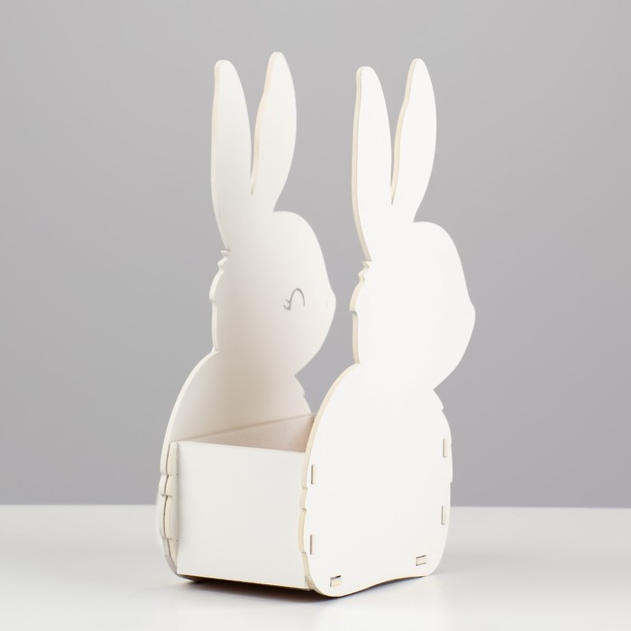 Кашпо деревянное 13х7.5х22 см "Зайка", белый