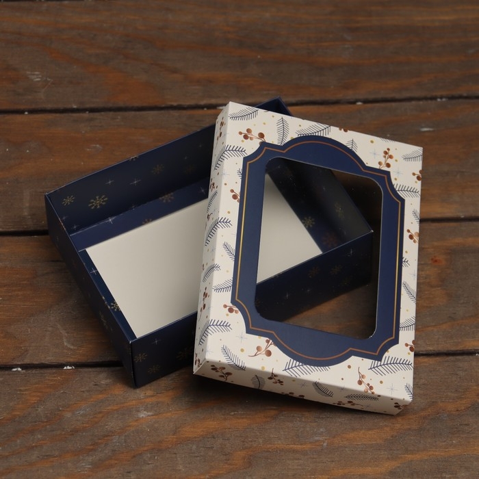 Новый год. Коробка подарочная новогодняя складная, крышка-дно, с окном "Happy New Year" 16,5 х 12,5 х 5,2 см