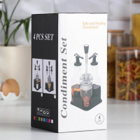 Набор для специй на подставке &laquo;Элегант&raquo;, 4 предмета: 2 солонки 100 мл, 2 бутылки 160 мл, цвет крышки чёрный