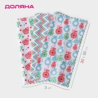 Салфетка новогодняя для уборки Доляна &laquo;С Новым Годом&raquo;, 3 шт, 220 г/м&sup2;, 30&times;30 см, микрофибра