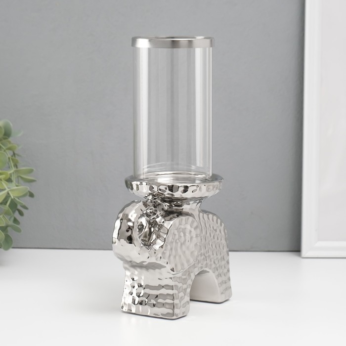 Подсвечник керамика, стекло на 1 свечу Подсвечник керамика, стекло на 1 свечу "Слон" d=8 см серебро 16х10х27 см