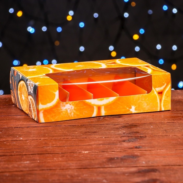 Новый год. Кондитерская упаковка под 5 эклеров Новый год. Кондитерская упаковка под 5 эклеров "Мандарины", 25,2 х 15 х 6,6 см