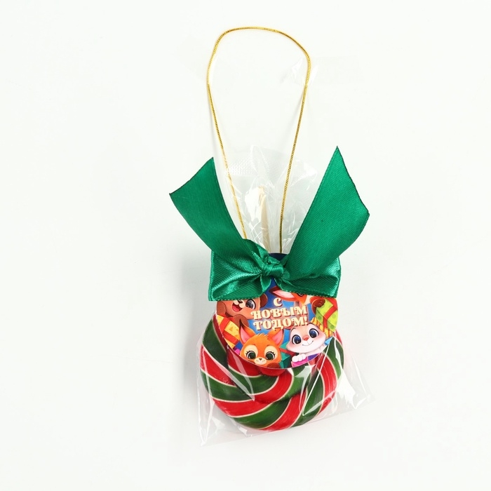 Леденец ёлочная игрушка диск "С новым годом" вкус вишня 30 г