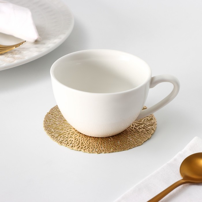 Салфетка - подставка под кружку Доляна &laquo;Листья&raquo;, d=10 см, 4 шт, цвет золото