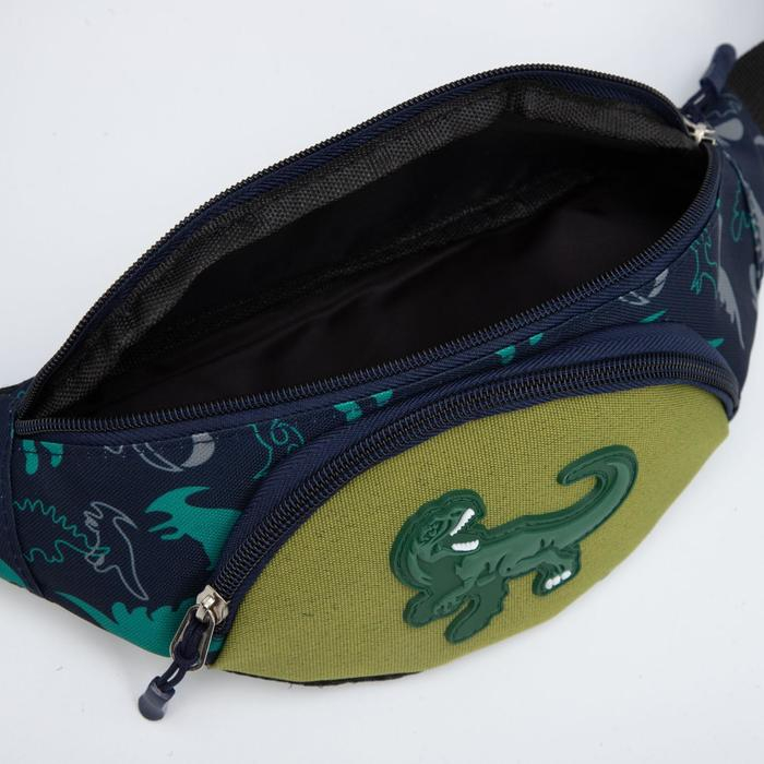 Сумка поясная, отдел на молнии, цвет зелёный, &laquo;Динозавр&raquo;