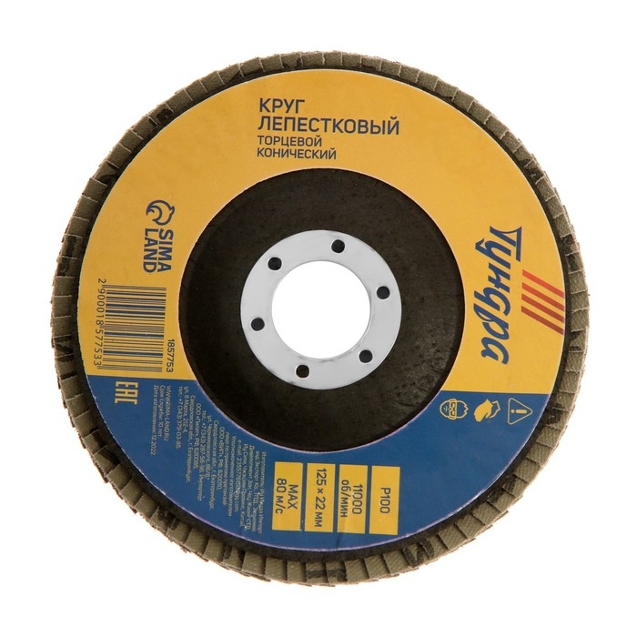 Круг лепестковый торцевой конический ТУНДРА, 125 х 22 мм, Р100 Круг лепестковый торцевой конический ТУНДРА, 125 х 22 мм, Р100