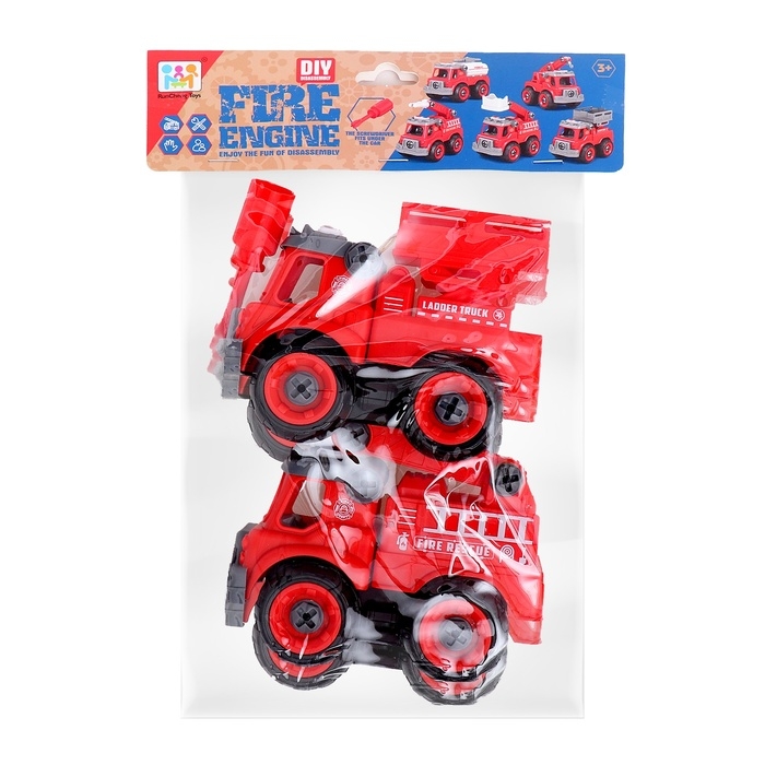 Конструктор винтовой &laquo;Пожарный транспорт&raquo;, набор 2 штуки, с отверткой, 59 деталей