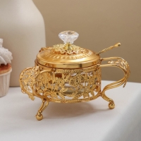 Сахарница &laquo;Котелок&raquo;, 200 мл, 16&times;16,5&times;11 см, с ложкой, цвет металла золотой