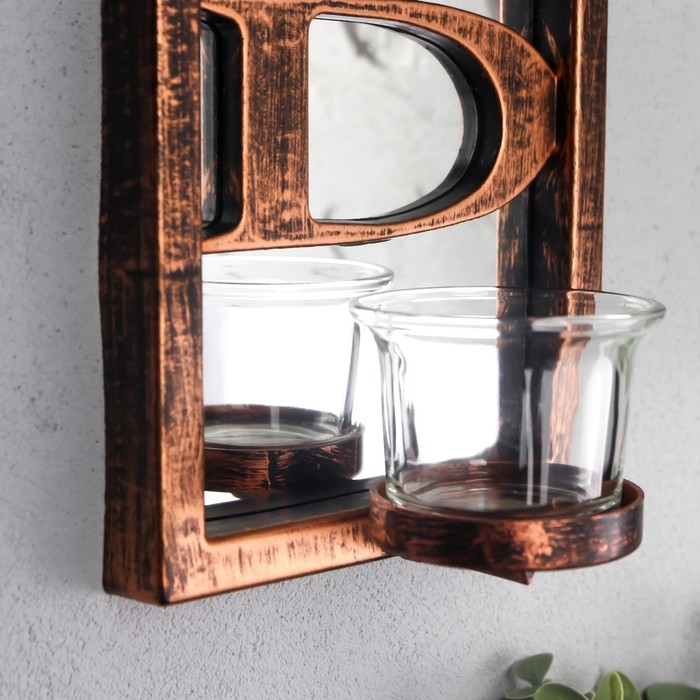 Подсвечник пластик, стекло на 1 свечу "Отражение благословения" d-4 см бронза 8х12х41 см