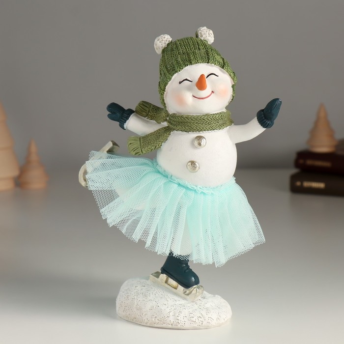 Сувенир полистоун "Снеговичок в голубой юбке" 14х7х17,5 см