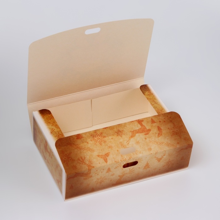 Новый год. Коробка подарочная новогодняя складная, упаковка, &laquo;Олени и снежинки&raquo;, 16 &times; 12 &times; 5 см.