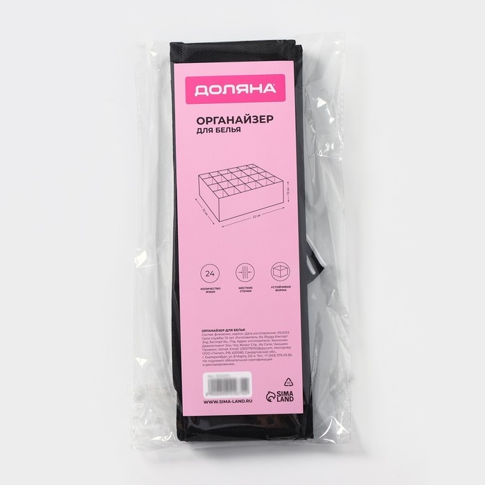 Органайзер для хранения белья Доляна &laquo;Смарт&raquo;, 24 ячейки, 32&times;32&times;10 см, цвет чёрный