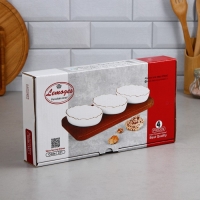 Менажница «Морская», 3 шт: 200 мл, деревянное основание, фарфор, Иран Менажница «Морская», 3 шт: 200 мл, деревянное основание, фарфор, Иран