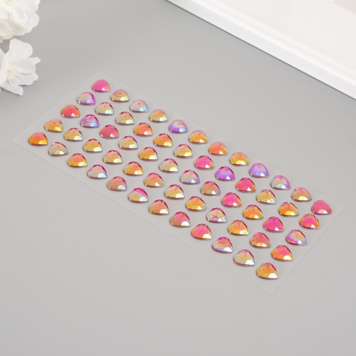 Наклейка пластик стразы "Сердце" малиновый перламутр 18х8 см