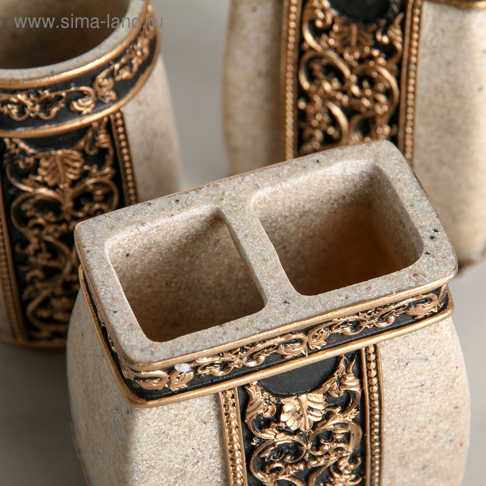 Набор аксессуаров для ванной комнаты &laquo;Индийский слон&raquo;, 4 предмета (дозатор, мыльница, 2 стакана), цвет бежевый