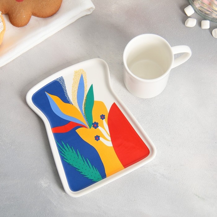 Чайная пара керамическая «Абстракция», кружка 200 мл, блюдце 17.8х13.3 см, цвет белый Чайная пара керамическая «Абстракция», кружка 200 мл, блюдце 17.8х13.3 см, цвет белый