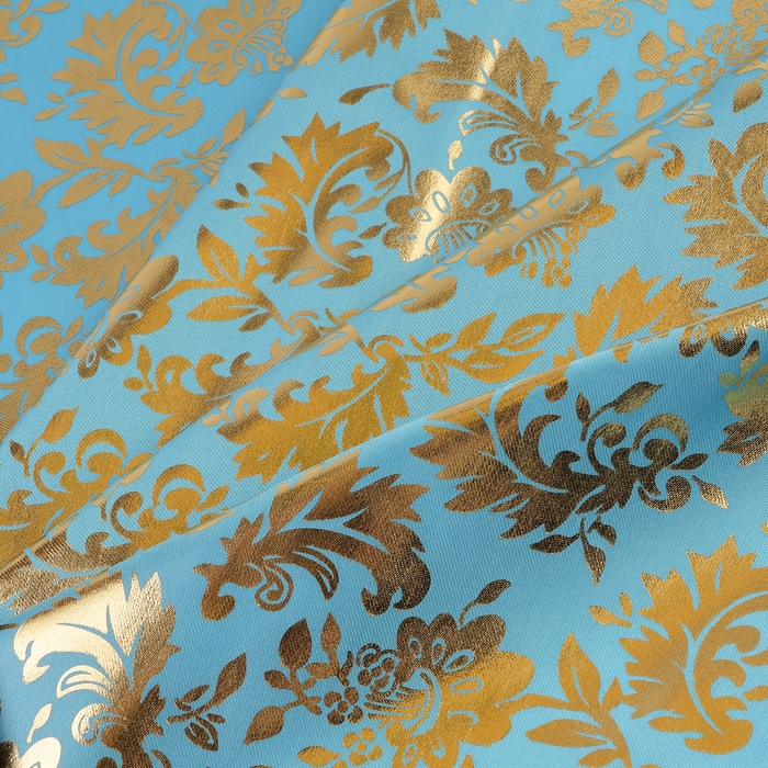 Лоскут для рукоделия, атлас, золотой узор на голубом, 50 &times; 75 см