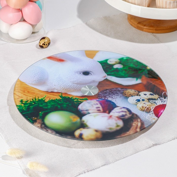 Подставка стеклянная для торта вращающаяся Доляна «Пасхальный заяц», d=32 см ㅤ Подставка стеклянная для торта вращающаяся Доляна «Пасхальный заяц», d=32 см ㅤ