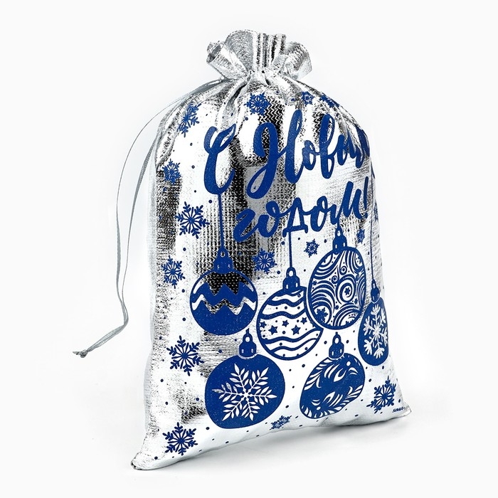 Мешочек подарочный парча &laquo;Новогодние игрушки&raquo;, серебро, 16 х 24 см , Новый год