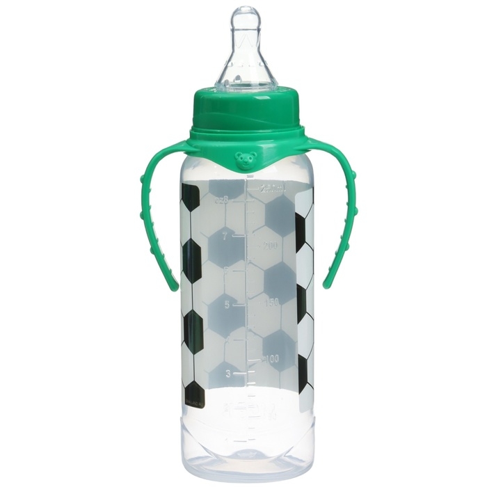 Бутылочка для кормления &laquo;Футболист&raquo;, классическое горло, 250 мл., от 3 мес., цилиндр, с ручками