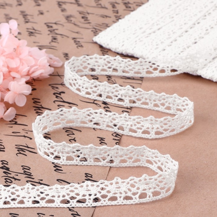 Кружево вязаное, 15 мм &times; 15 &plusmn; 1 м, цвет кипенно-белый
