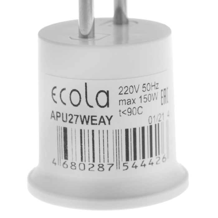 Переходник Ecola, вилка-патрон, Е27, 40 х 55 мм, белый Переходник Ecola, вилка-патрон, Е27, 40 х 55 мм, белый