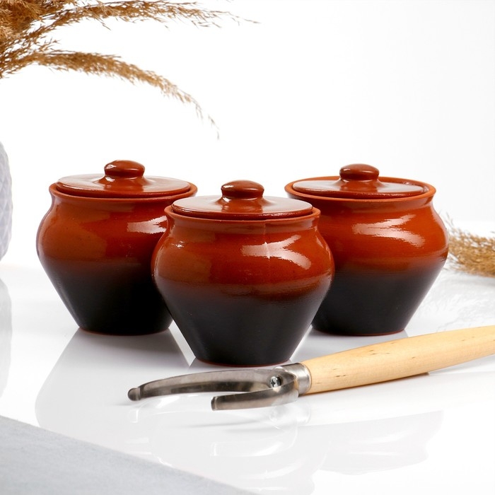 Набор "Вятская керамика Трио" 0,5лх3шт + ухват, тонированный