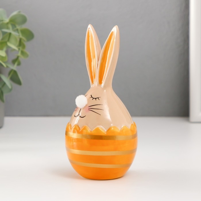Сувенир керамика Сувенир керамика "Кролик в яйце с полосками" бежево-жёлтый 6,6х6,5х14,3 см