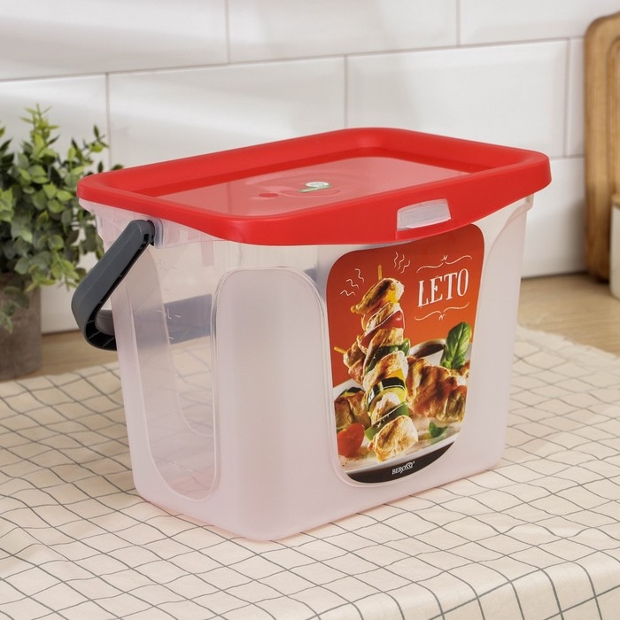 Контейнер для шашлыка c ручкой &laquo;Leto&raquo;, 6 л, пластик, прозрачный, крышка красная