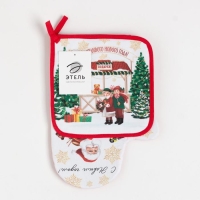 Новый год. Набор кухонный &laquo;Новогодняя ярмарка&raquo;: варежка-прихватка 20х28см, прихватка 19х19см,100%хл